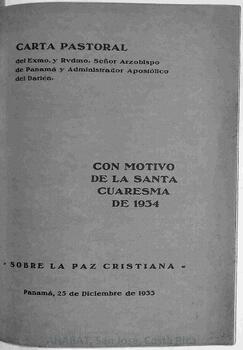 Carta pastoral de Juan José Máiztegui, arzobispo de Panamá y administrador apostólico del Darién, con motivo de la Cuaresma de 1934