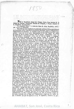 Circular de Rafael del Carmen Calvo,  Vicario General de Costa Rica (1850)