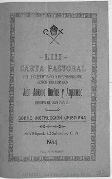 LIII carta pastoral de Juan Antonio Dueñas Argumedo, obispo de San Miguel (San Salvador), sobre instrucción cristiana