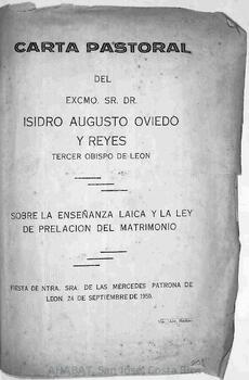 Carta pastoral de Isidro Augusto Oviedo Reyes, obispo de León (Nicaragua), sobre la enseñanza laica y la ley de prelación del matrimonio