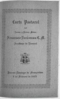 Carta pastoral de Francisco Beckmann, arzobispo de Panamá, con motivo de su toma de posesión