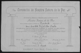 Título de presidente honorario del Comité de Señoras y Señoritas para la Coronación de Nuestra Señora de la Paz a favor de Rafael Otón Castro
