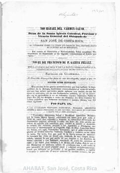 Circular de Rafael de Carmen Calvo, Vicario General de la Diócesis de San José (1859)