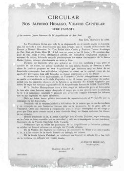 Circulares de Alfredo Hidalgo, Vicario Capitular de la Arquidiócesis de San José