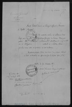 Pasaporte del consulado francés en Quito a nombre de Bernardo Augusto Thiel