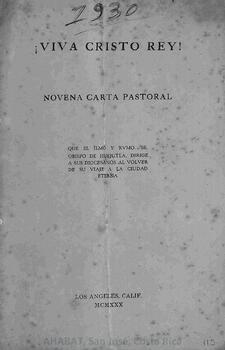 ¡Viva Cristo Rey! Novena carta pastoral de José de Jesús Manríquez Zárate, obispo de Huejutla, al regreso de su viaje a la Ciudad Eterna