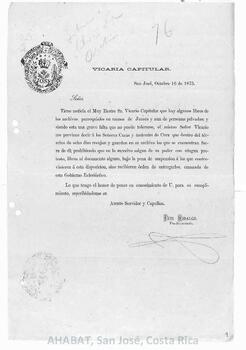 Circulares de Luis Hidalgo, prosecretario del Gobierno Eclesiástico de la Diócesis de San José