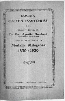 Novena carta pastoral de Agustín Hombach, arzobispo de Tegucigalpa, sobre el centenario de la Medalla Milagrosa, 1830-1930