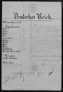 Pasaporte del consulado alemán en Quito a nombre de Bernardo Augusto Thiel