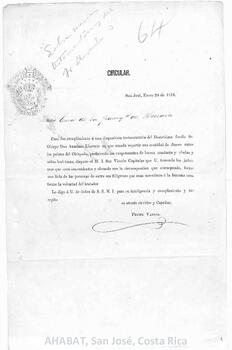 Circulares de Felipe Vargas, secretario de la Curia Eclesiástica de San José