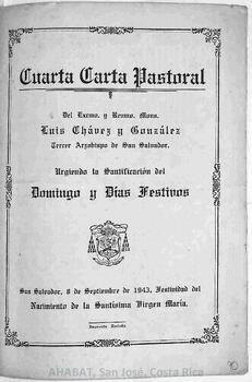 Cuarta carta pastoral de Luis Chávez González, arzobispo de San Salvador, urgiendo la santificación del domingo y días festivos