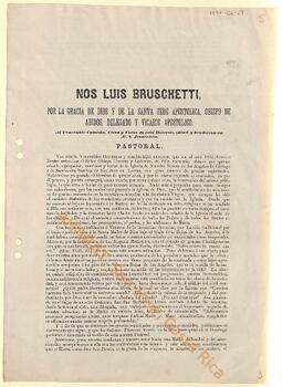 Carta pastoral de Luis Bruschetti, vicario apostólico de la Diócesis de San José, con motivo de la renovación de la agregación de la Iglesia de nuestra Señora de los Ángeles de Cartago a la Basílica de San Juan de Letran