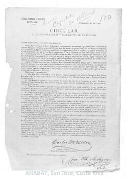 Circulares de Carlos María Ulloa, Vicario Capitular de la Diócesis de San José