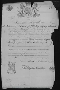 Pasaporte del ministro inglés en Ecuador a nombre de Bernardo Augusto Thiel